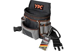 YPC Presto Werkzeug Gürteltasche XL – Werkzeuggürtel, Arbeitsgürtel, wasserfeste Werkzeugtasche mit Hammerschlaufe, reißfester Nylongürtel, 12 Taschen, Grau-Schwarz, 27x21x13cm – 5 kg Tragkraft