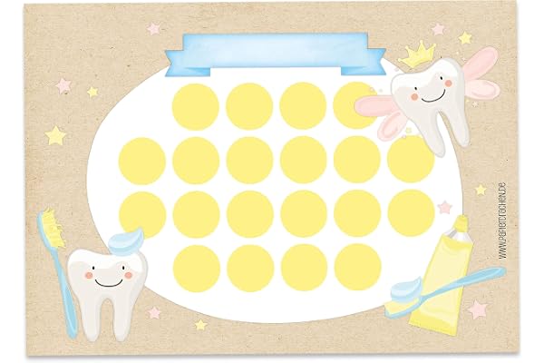 Jeu de tableaux de récompenses pour enfants sous forme de bloc détachable de 10 feuilles - Concept motivant - avec de superbes autocollants pour garçons et filles - motif brossage de dents 1 jeu 10