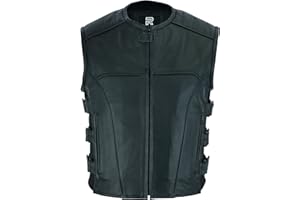 RAXUS K-20 Chaleco Hombre Cuero Motero Chaleco de moto de cuero genuino