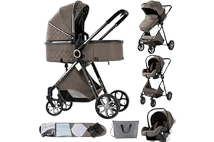NADDLILY Passeggino Trio, Passeggino 3 in 1 con Spinta Reversibile a Due Vie, Trio Passeggino Neonati con Accessori, Carrozzina per Neonati con Design Portatile Pieghevole Un Clic (V9 Chocolate)