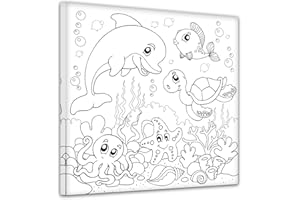 ‎BILDERDEPOT24 Unterwassertiere - Ausmalbild auf Leinwand, aufgespannt auf Rahmen - Quadrat-Format - 50x50 cm