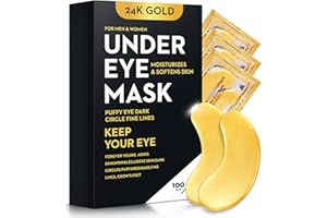 BUKAMKOM 100Pcs/50 Pairs 24K Gold Eye Mask Collagen Under Eye Mask Patches for Dark Circle Puffiness, Refresh, Revitalizing, Travel, Wrinkles, Eye Patches for Women & Men