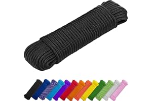 TECEUM Seil – 27.5M x 10mm (3/8 Inch) – Schwarz - Starkes Allzweckseil - Camping, Basteln, Fahnenmast, drinnen und draußen - Polypropylen Nylon Poly Leichtgewicht Diamant geflochtene Schnur