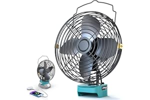 LIVOWALNY Ventilateur sans fil 8" compatible Makita 18V – Ventilateur compact avec port USB/Type-C et protection basse tension – Idéal atelier, extérieur, maison, chantier (non batterie)