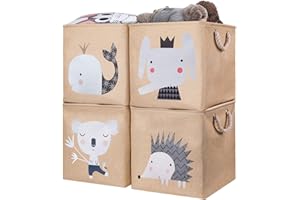 AXHOP Aufbewahrungsbox Kinder 4er Set 33x33x33 cm faltbare Aufbewahrungskorb kinder für Regal. Ideal für Kallax einsatz, Spielzeugkiste, Spielzeug, Bücher, Kinderzimmer. Beige Elefant