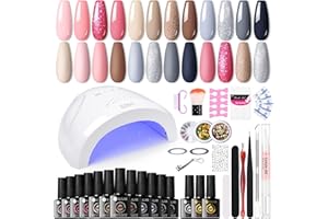 ‎UR SUGAR UR SUGAR Shellac Nagellack Starterset mit Lampe 48W, 12 Farben UV Nagellack Set mit UV Lampe Starterset Rosa Nude mit Base und Top Matte Coat Nagelset Gelnägel Komplett Nagelstudio Soak Off Maniküre