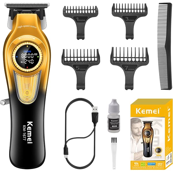 KEMEI 1669 Haarschneider & Barttrimmer – Kabellos Mit LED-Anzeige & Ladestation – 9000 U/min, DLC-Klinge