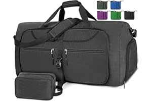 Lubardy Bolsa de Viaje Hombre Plegable Ligera Bolsa Deporte con Compartimento Zapatos 65L 80L 100L Impermeable Bolsa Fin de Semana Maleta de Viaje Weekend Cabina de Equipaje