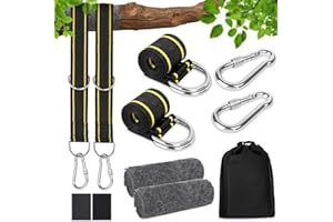 KIMIGO Cinghie per Amaca All'aperto,Attacco per Altalena Kit,per sedie sospese,Sospensione a Dondolo,Inclusi 2 moschettoni, Anelli a D,con Imbottitura di Protezione per Alberi,Borsa per riporre