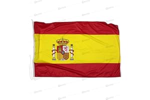 Domina Bandera España 100x70 cm en Tela náutico Resistente al Viento 115g/m², Bandera española 100x70 Lavable, Bandera de Espana 100x70 cordón, Doble Costura perimetral y Cinta de Refuerzo