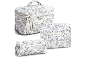 TOPALL Trousse de Toilette Femme Voyage,Trousse Maquillage,Matelassée Trousse Toilette XL,Pochette Maquillage Grande Capacité Voyage Motif Floral pour Femme Fille
