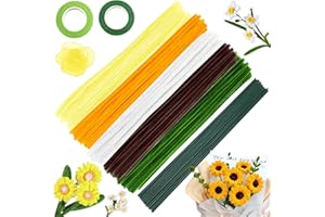 LEZEHEA 250 Pièces Fil Chenille,Cure Pipe Multicolores,Fils Chenilles Loisirs Creatifs,Cure-Pipes avec Floratape et Tige Fleur Artificielle,Ruban Cadeau,Papier Cadeau,Bricolage Bouquet de Fleurs (Jaune)