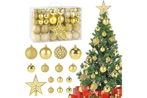 AMZJMT Bolas de Navidad de 101 Piezas - Bolas de árbol de Navidad, Bolas navideñas de plástico Bolas navideñas Doradas - Reutilizables - Ideal para Decoraciones navideñas ∅ 3-6 cm