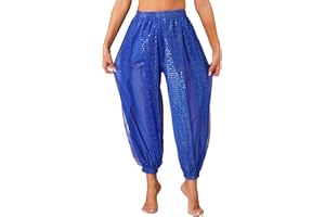 Nyeemya Pantalones Bombachos para Danza del Vientre, Pantalones árabes Tribales de Gasa para Mujer, Suelto Brillante con Lentejuelas, pantalón Bombacho