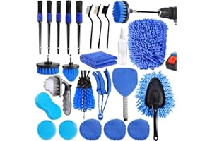 XINGGANG Kit Limpieza Coche, 24PCS Cepillo Lavar Coche Cepillo de Taladro Eléctrico Kit Cepillo Coche Limpieza Coche Interior con Cepillo para Detalles, Cepillo para Taladro, Guantes de Lavado, para Cuero