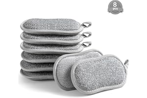 KULAMO 8 pièces Éponge de vaisselle grande Éponge de nettoyage Éponge de cuisine Lavable, 15×8×2 cm avec microfibre et frotteur, avec 2 côtés puissants, pour un nettoyage en profondeur sur les saletés