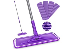 Microfibre Mops for Cleaning Floors - BPAWA Flat Floor Mop with 4 Washable Pads Reusable and Adjustable Handle, Dry Dust Mop for Hardwood Laminate Wooden Tile Vinyl Kitchen Bathroom Floors Walls