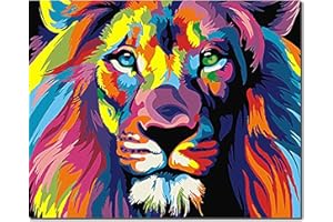 Fuumuui Malen Nach Zahlen Erwachsene und Kinder Anfänger Gemälde inklusive Pinsel und Acrylfarben 40 x 50 cm - Tiere, Bunte Löwen