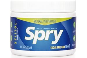 Spry Fresh Natural Xylitol Chewing Gum Dental Defense System - Aspartame-Free, Sugar-Free, Non-GMO, Gluten-Free (Peppermint, 100 Count - Pack of 1)