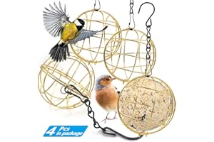 Zeqeey 4 pezzi piccoli appesi a sfera grassa per mangiatoia per uccelli gabbia sferica per l'alimentazione all'aperto giardino esterno fauna selvatica piccoli uccelli fringuello passero