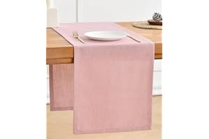 Wracra Tischläufer aus Rosa Leinen, 90cm lang, maschinenwaschbar, rustikaler Bauernhaus-Tischläufer für Essen, Feiertage, Partys und den täglichen Gebrauch(Rosa, 90cm)