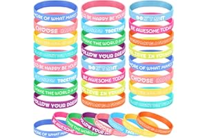Chunyin 24 Pcs Inspirational Silicone Bracelets Motivational Quote Wristbands Colored Stretch Bracelet Unisex Motivational Wrist Bands for Kids Students Teens Back to School Gifts Birthday Party