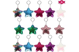 Bigxin 14 Pieces Glitter Keychain, Star Charm Reversible Sequin Glitter Keyring Flip Sequin Keychain Colorful Keyring for Kids Girls Party Favors (7 Colors)