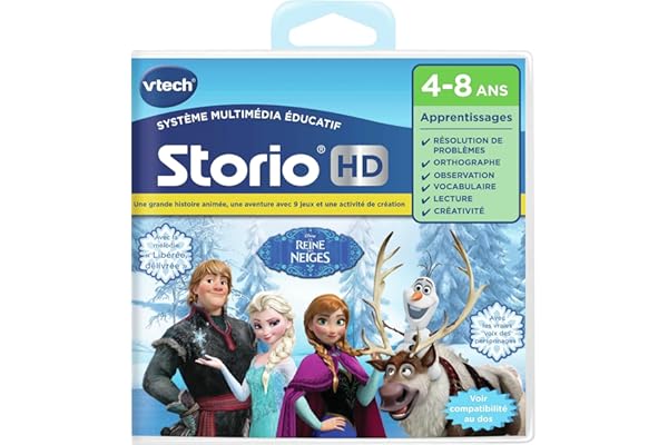 VTech - Storio Disney La Reine des Neiges, Cartouche de Jeu HD pour Tablette Enfants avec 1 Histoire, 9 Jeux, 1 Aventure et 1 Activité Créative, Cadeau Enfant de 4 Ans à 8 Ans - Contenu en Français