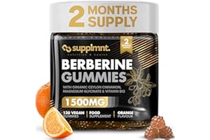 Supplmnt. Berberine Gummies - 2 Months Supply, 1500mg Berberine with 1000mg Ceylon Cinnamon, 2.4mg Vitamin B12 & 400mg Magnesium Glycinate - Powerful Metabolism & Immune Support Supplement - Orange