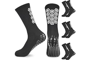 KOOOGEAR 3 Pairs Kids Football Grip Socks - Non-slip Soccer Sports Socks in Black & White for Running, Football, Rugby & Hockey Training (Ages 6-15)