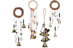 JETEC 4 Pieces Wiccan Bell Wind Chimes Witch Wind Chimes Door Hanger 3.1 Inch Hanging Witch Bells Protection Witchcraft Home Decor for Patio Garden Boho Home Decor (Vivid Style)