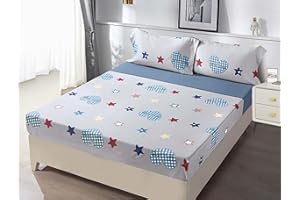 H HANSEL HOME Juego de Sábanas Cama 90, Sábanas 90x190/200cm 3 Piezas, Microfibra Extra Suave, Sábanas Bajera Ajustable, Encimera, 1 Funda de Almohada - Gris con Corazones y Estrellas