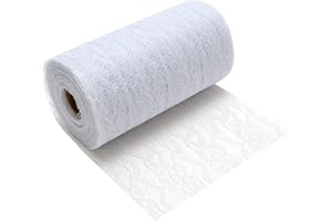 100%Mosel Runner da Tavola Pizzo, in Bianco Puro (15 cm x 20 m), Runner delicato in Pizzo, elegante Decorazione da Tavola per Matrimonio & Battesimo, Decorazione festiva per occasioni Speciali