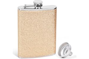 SPDYCESS Edelstahl Flachmann 8oz Glitzer Frauen Flachmänner mit Trichter Tragbar Flachmann von Alkohol Whisky zum Wandern Camping Hochzeit Party