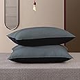 Cloth Fusion Microfiber Bed Pillows Set of 2, Reversible Soft Pillows for Sleeping and Comfort (17x27 Inches, Black-Grey)
