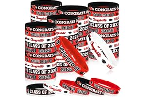 THREAN 50 Pcs Class of 2023 Graduation Silicone Bracelets Wristbands Graduation Gifts Congrats Celebrating Party Supplies for Leavers Gifts for Students from Teachers (Black and Red)