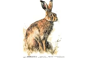 Josys Bastelmärchen Reispapier A4 Strohseide Decoupage Ostern Hasen, Feldhase Lange Ohren RE1727