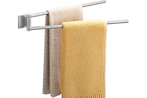 ALOCEO Swivel Towel Rail Stainless Steel Wall Mounted Bathroom Towel Holder, Kitchen Towel Rail with 2 Swivel Bars Sliver, 39CM
