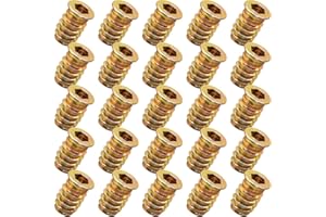 YoiYee Wood Furniture M6 x 17 mm Threaded Insert Nuts Interface Hex Socket Drive Zinc Yellow Passivated - 25 Pack