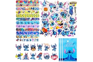 Chukua Stitch Party Bag Fillers, 50Pcs Stitch Stickers, 12Pcs Snap Slap Bands, 10Pcs Stitch Party Bags, 12Pcs Pin Badges, Party bag Fillers for Kids， for Party Decorations Supplies
