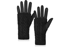 Becellen Gants Femme Hiver, 2 en 1 Thermique Gants Ecrans Tactiles Élégante Gants Chauds avec Gants sans Doigts Amovibles