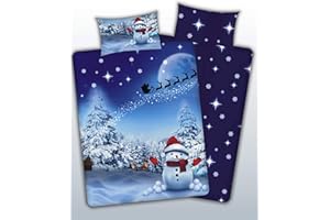CnA Stores Blue Christmas Bedding Snowman Duvet Cover Set with Pillowcases (Single)