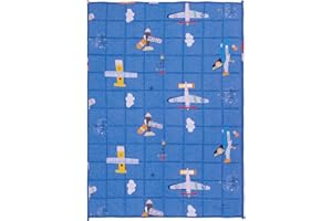 Sivio Kinder-Gewichtsdecke, 1.4 kg, 90x120 cm, 100% natürliche Baumwolle, Schwere Decke für Kinder und Jugendliche, Sichere Glasperlen, Blaues Flugzeug