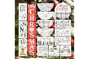 PABBYEEY 17 Stück Weihnachtsschablonen Set – Wiederverwendbare Malschablonen mit Weihnachtsgrüßen und Motiven wie Merry Christmas Schneeflocken Elch Santa für Holz Stoff Fenster Wanddeko