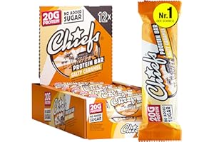 ‎CHIEFS Chiefs High Protein Riegel - 20 g Protein, der köstliche Snack ohne Zuckerzusatz - 12 x 55 g Eiweißriegel ohne Palmöl - Salty Caramel