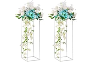 Inweder Soporte de Flores de Boda Blanco - 2 Jarrones de Columna de Metal Jarrón de Piso Alto Jarrones Rectangulares 80cm para Centros Mesa Estante Flores Geométricas Fiesta Decoraciones Hogar