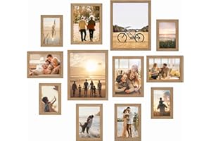 FEIHORRM 12 Pack Picture Frames Collage Gallery Photo Frame Set for Mounting or Tabletop Display, Photo Frame Set Multi Sizes Including Four 4x6, Four 5x7, Two 6x8, Two 8x10 Inch for Wall Decor, Family (Oak)