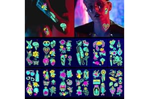 Tymczasowe Tatuaże, CAYUDEN Wodoodporny Świecące w Ciemności Tymczasowe Tatuaż Naklejki Fluorescencyjny Kolorowe Tatuaże Tymczasowy Neonowe Fałszywe Temporary Tattoos dla Kobiet Mężczyzn Bar Party