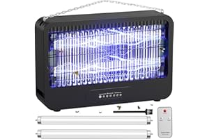 YeXhot Lampe Anti Moustique Interieur Et Exterieur 20w 3500v, Lampe UV Tue Mouche Electrique, Grille Double, Mosquito Killer avec 2-14h Timer Et Télécommande, 2 Blubs Extra, Noir
