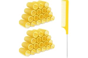 TUCNOEU 18pcs Self Grip Hair Rollers with Small Comb,Heatless Hair Curler,Plastic Rose Red Small Hair Rollers for Pro Salon Hairdressing and DIY Hairstyles (0.98 X 2.44 Inch)(yellow)